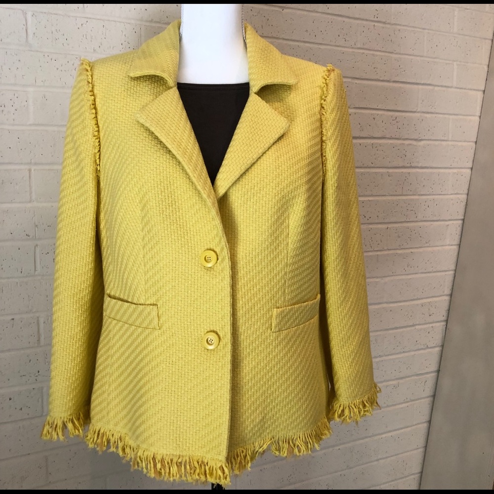Escada Cotton Fringed Jacket Limoncello EU42/US12 🔥